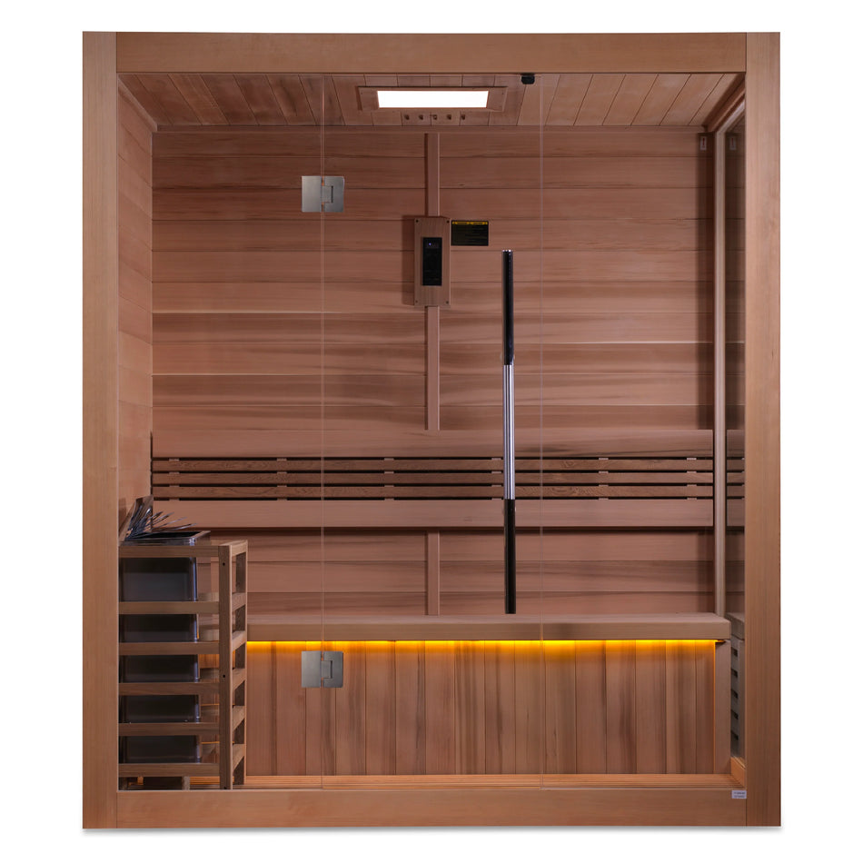 Forssa Edition 4 Person Indoor Traditional Steam Sauna - Canadian Red Cedar Interior