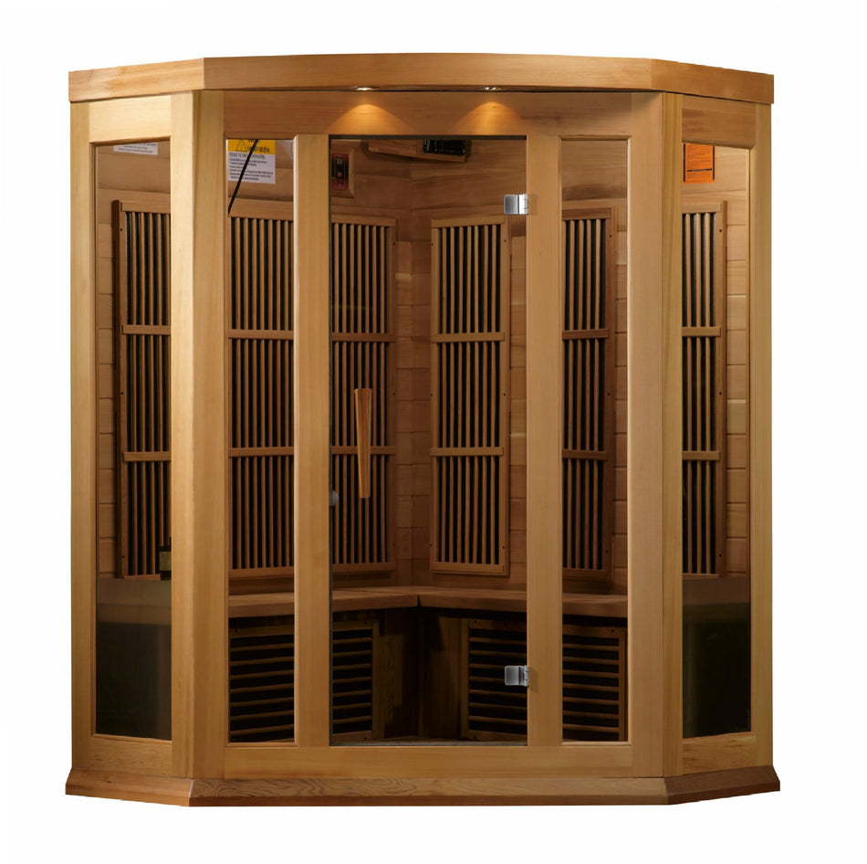 Maxxus Chaumont 3 Person Corner Near Zero EMF Infrared Sauna /Promo Code "CALMSPAS50" for $50 Off / Canadian Red Cedar / Ships in 2 Business Days