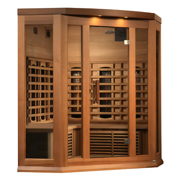***New 2023 Model*** Maxxus 3 Person Corner Unit Full Spectrum Infrared Sauna - Canadian Red Cedar - Promo Code "75off" for $75 Discount / IN STOCK