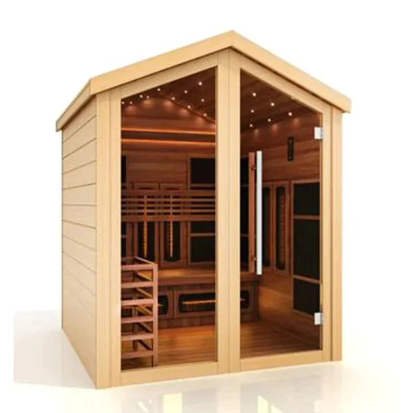 Vitasaari 2-Person Outdoor-Indoor Puretech Hybrid Full Spectrum Sauna w/ Red Cedar Wood Interior